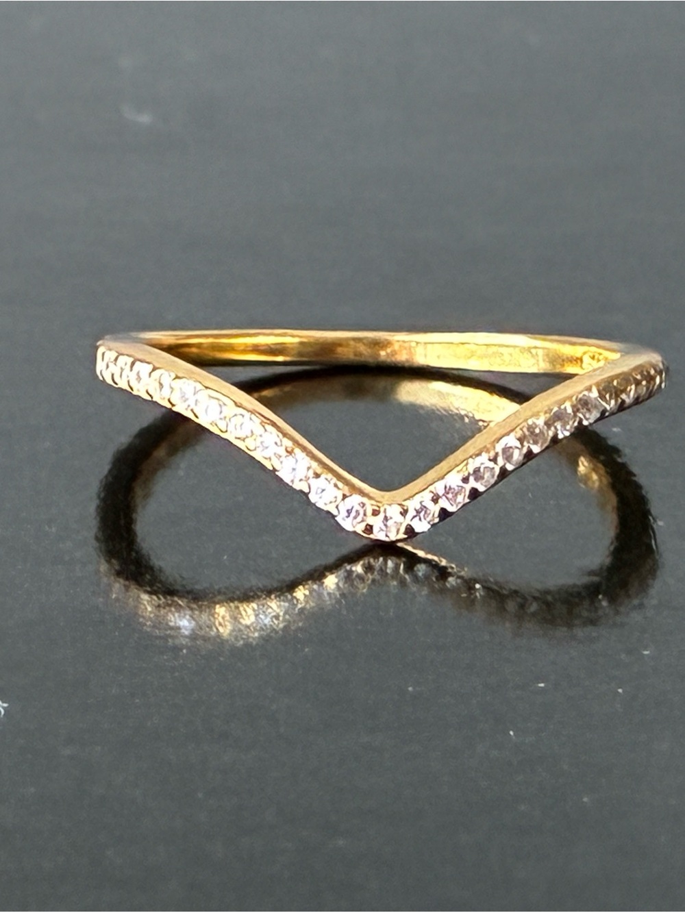 Sterling Silver Gold Tone V-Shape CZ Stackable Ring - Sz 8